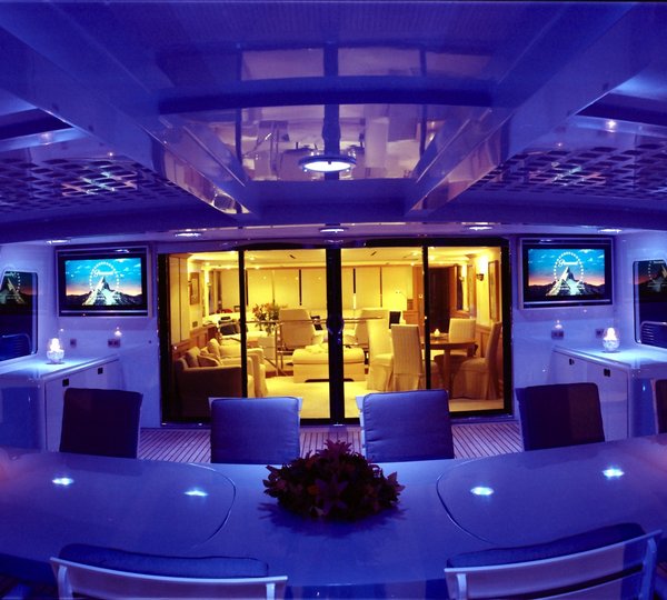 Deck Evening Lighting On Board Yacht MAGNA GRECIA