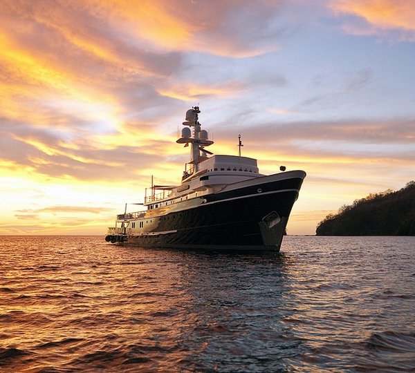 Sunset Dusk: Yacht SEAWOLF's Forward Aspect Pictured
