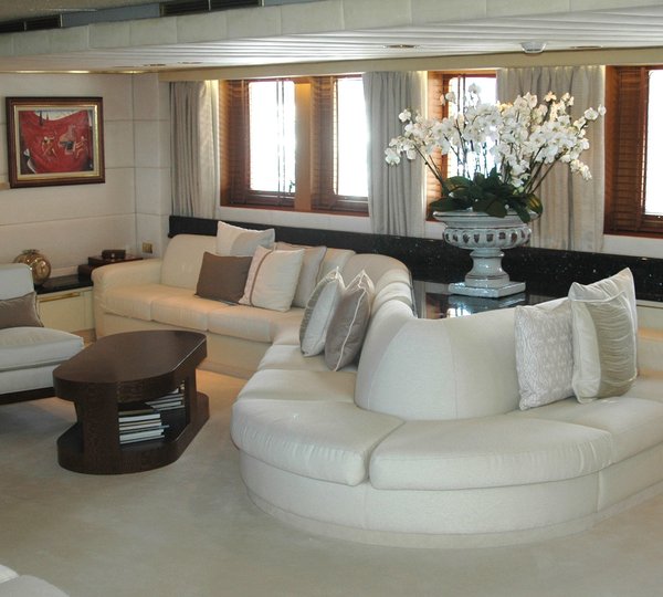 Starboard Side: Yacht ESMERALDA's Saloon Pictured