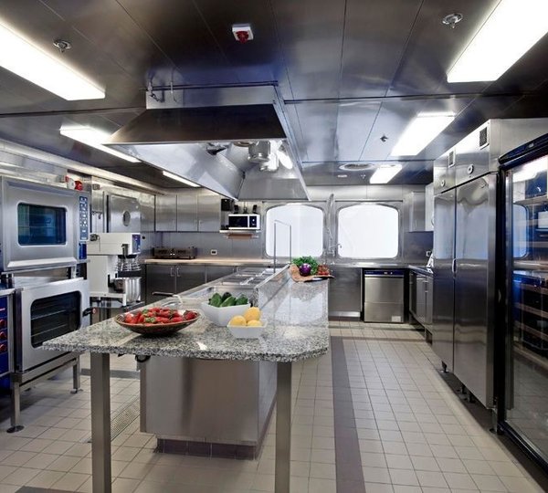 Ship's Galley On Board Yacht FORCE BLUE