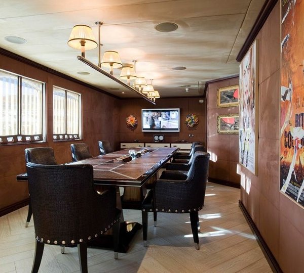 Premier Deck Portside: Yacht FORCE BLUE's Meeting Area Pictured