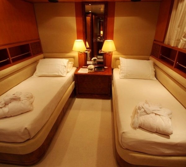 White Twin Bed Cabin On Board Yacht OURANOS TOO