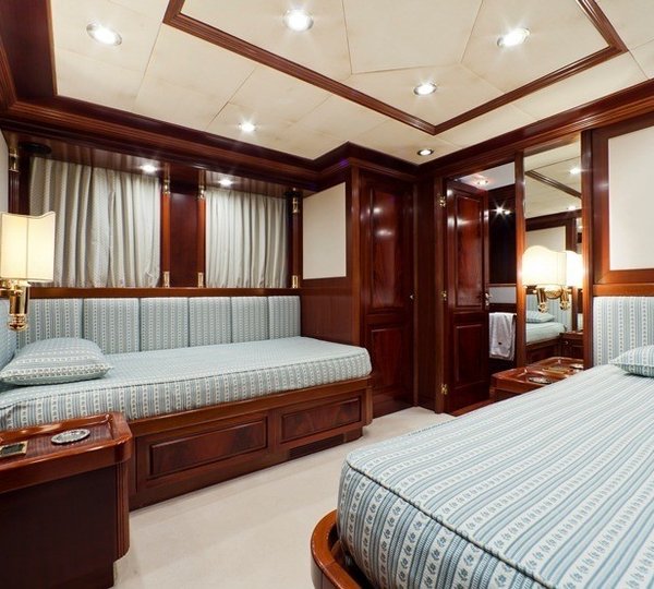 Light Blue Twin Bed Cabin Aboard Yacht SOPHIE BLUE