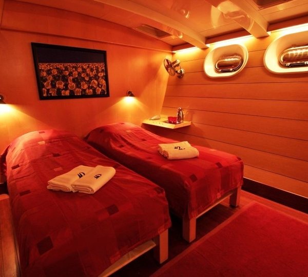 Twin Bed Guest's Stateroom Aboard Yacht DOUCE FRANCE