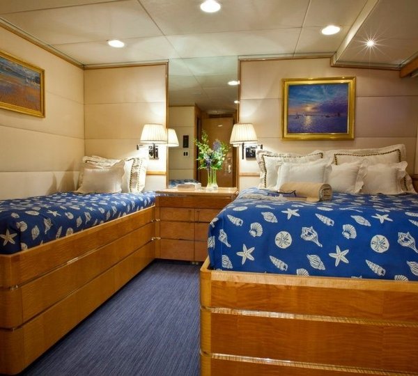 Blue Twin Bed Cabin On Board Yacht RENA