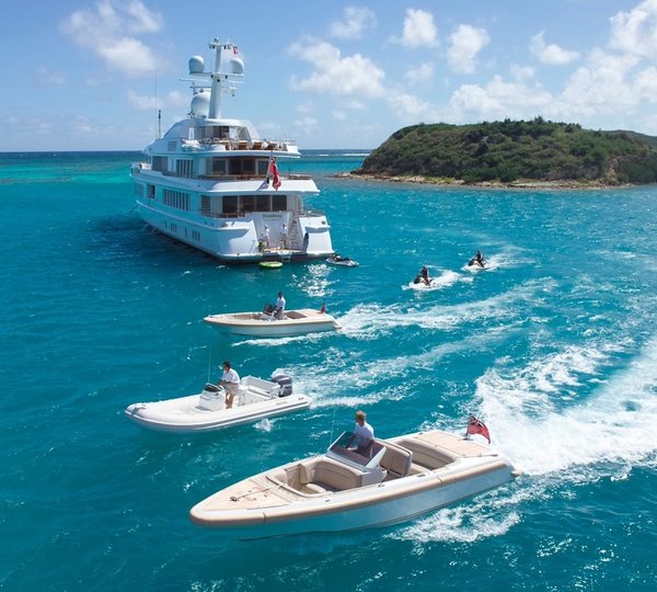 Aft Aspect Including Ship's Tenders On Board Yacht HUNTRESS II