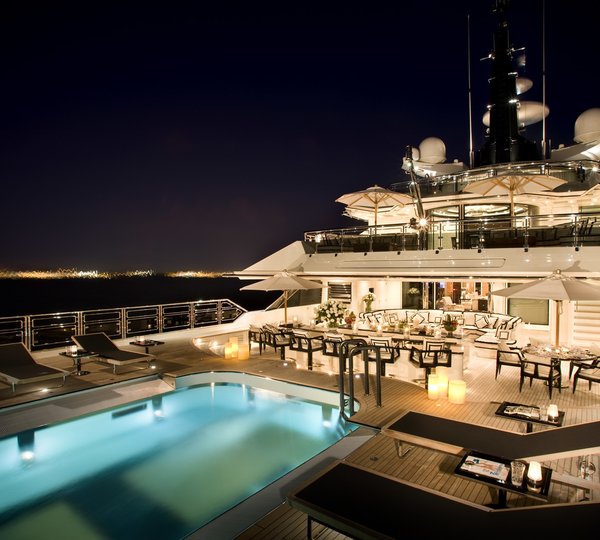 Evening: Yacht ALFA NERO's Swimming Pool Captured