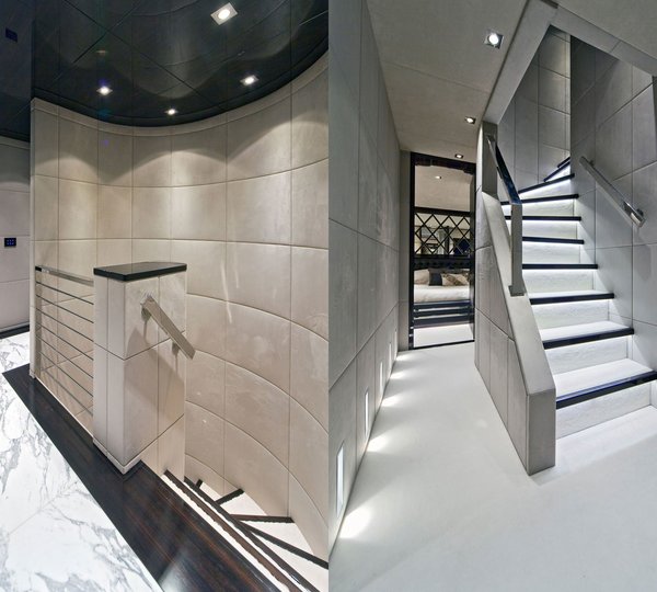 Hall With Staircase On Board Yacht MANIFIQ