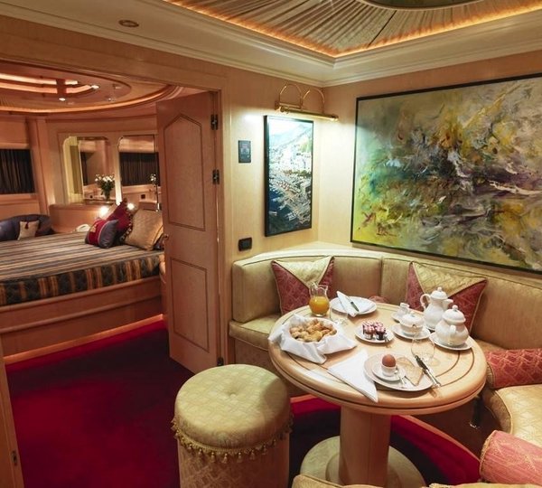 Main Master Cabin Breakfast Area On Board Yacht LADY FERYAL