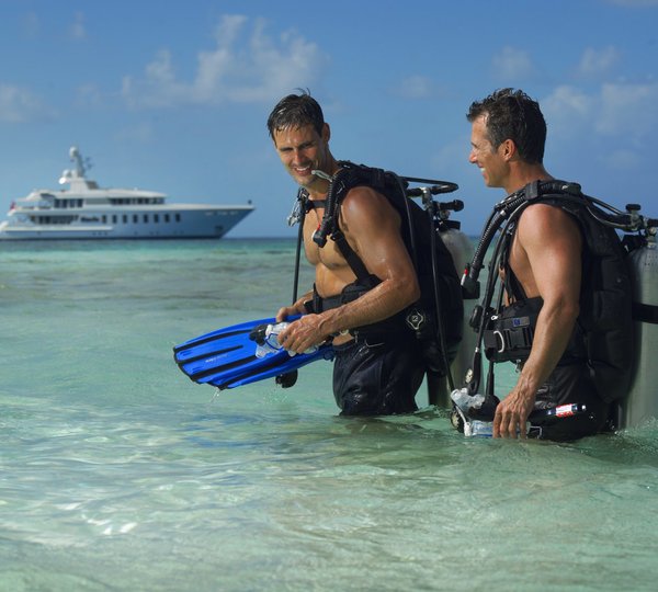 Overview Including Under Water Scuba Divers On Yacht HARLE