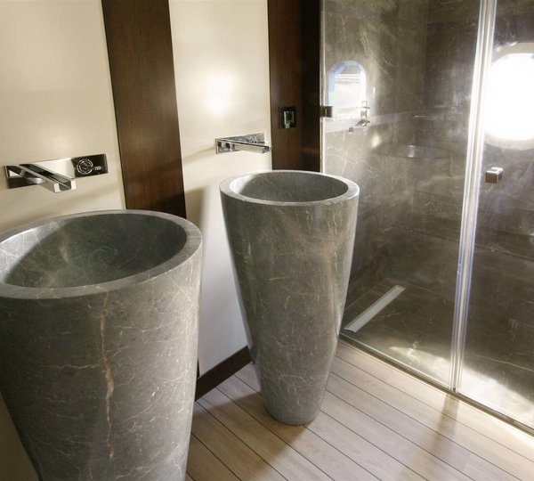 Detail: Yacht INFINITY's Guest's Bath Pictured