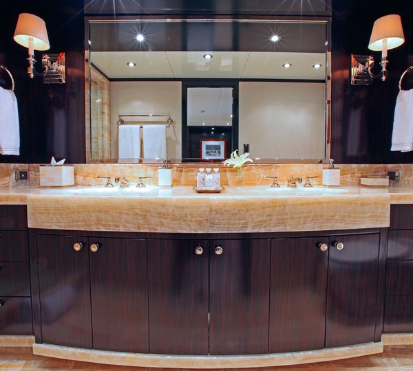 Forward Aspect: Yacht CARPE DIEM's Guest's Bath Pictured