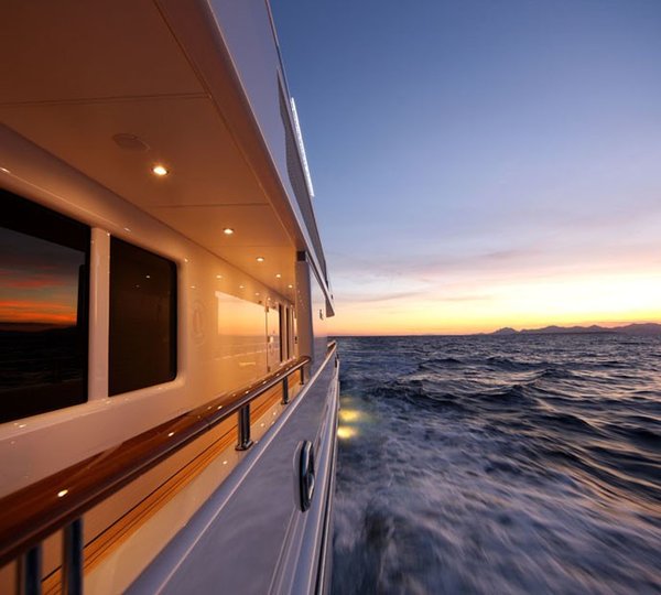 Sunset Dusk: Yacht HUNTRESS's Balcony Pictured