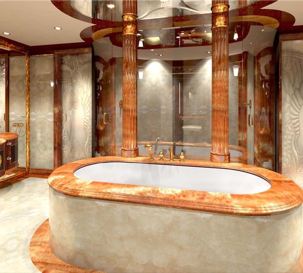 Forward Aspect: Yacht DIAMONDS ARE FOREVER's Main Master Bath Pictured