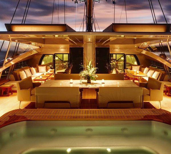 Aft Deck Evening Jacuzzi Pool Half Open On Yacht VERTIGO
