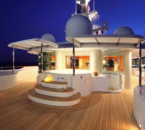 Sunshine Deck Jacuzzi Pool With Showering Closeup On Board Yacht LAUREL
