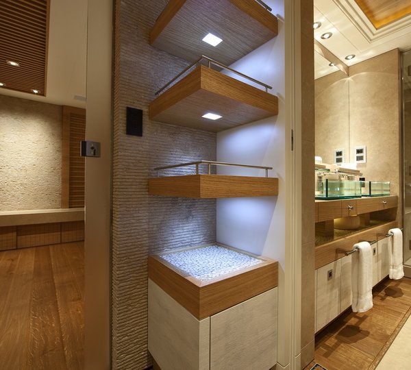 Entrance: Yacht NAIA's Guest's Bath Pictured