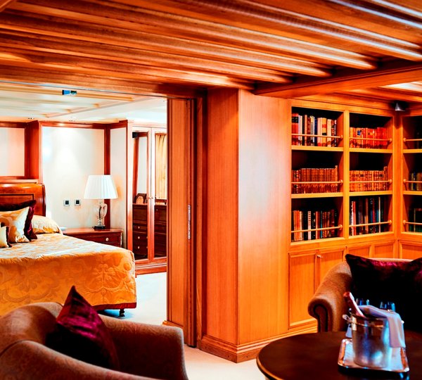 Onassis Suite lounge and cabin