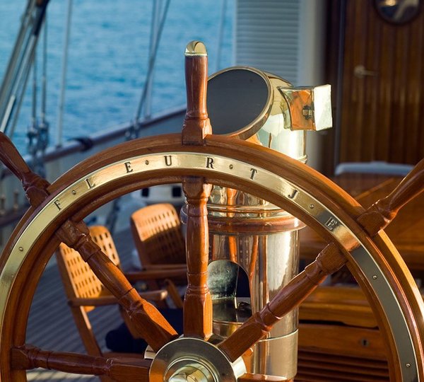 Ship's Helm On Yacht FLEURTJE