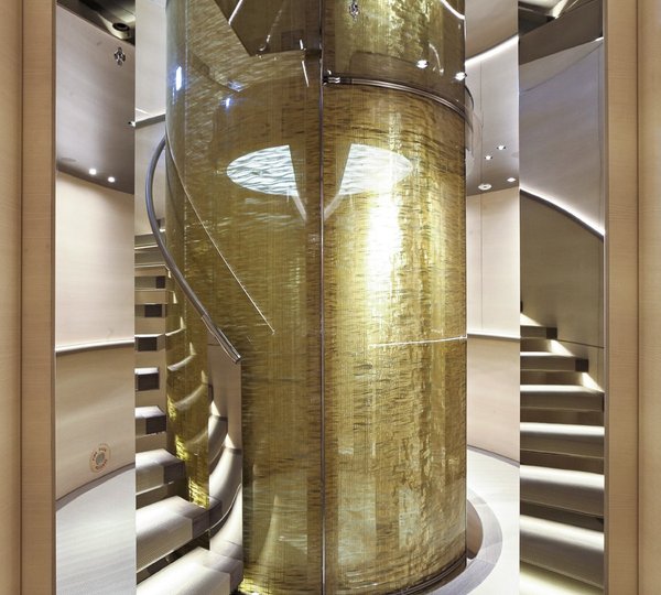 The Backlit Rock Crystal Stairway Aboard Yacht GRACE E