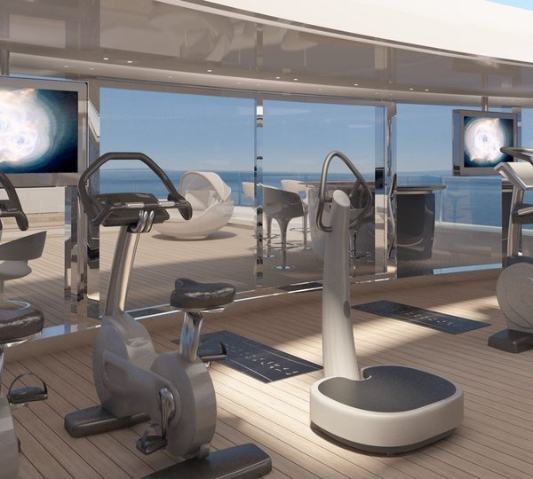 A Computer Rendering Of The Enclosed Gym On Board Yacht GRACE E