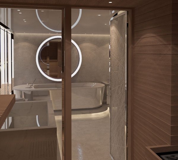 A Computer Rendering Of The Steam Sauna With Spa Bathroom Aboard Yacht GRACE E