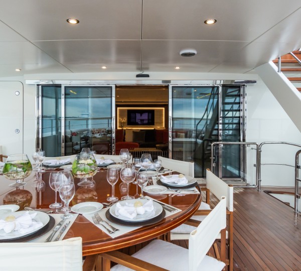 Upper deck aft al fresco dining setting