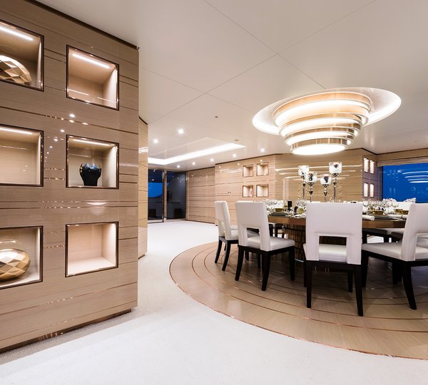 Dining Table In The Main Saloon By Night