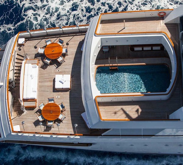 Grand Ocean Yacht Aerial View Of Aft Deck And Swimming Pool