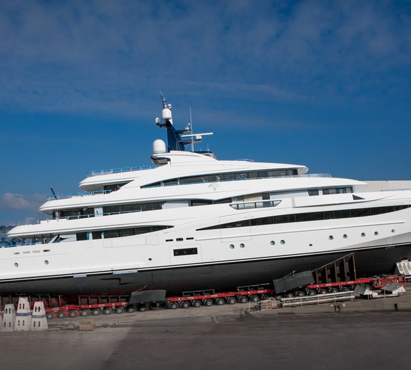 The 74m CRN Yacht 131 ready to be launched onto the water