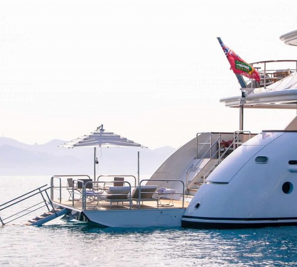 enjoying the swim platform