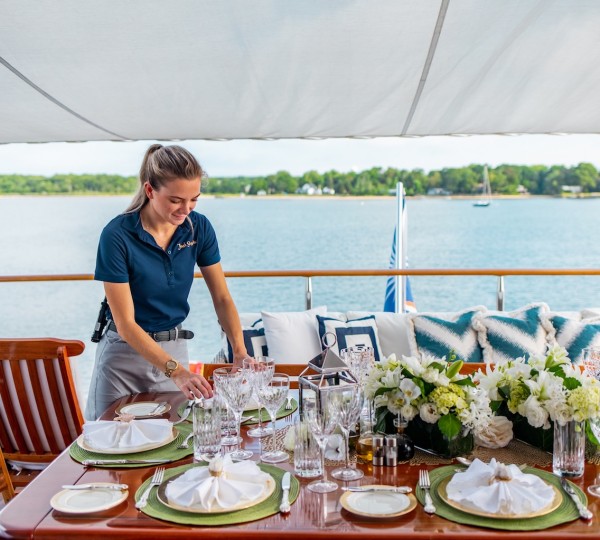 Bridge Deck Dining Set Up Aft