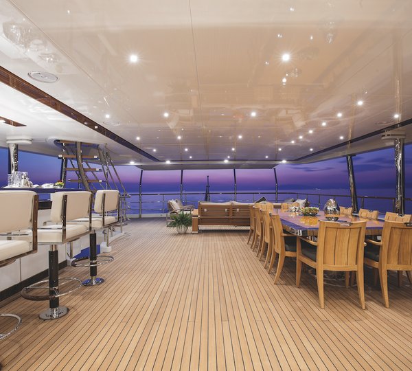 Aft Deck After Sunset - Bar : Dining Table : Seating Area