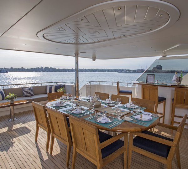 Aft Deck Dining Set Up Outside