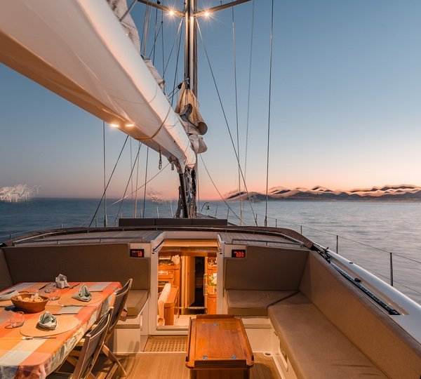 Charter Yacht Grand Bleu Vintage Cockpit Dusk