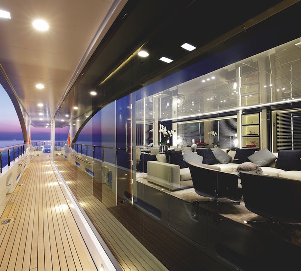 Exerior Decks Looking Into The Saloon At Night