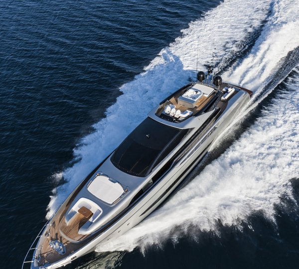 Aerial view of Mythos Yacht underway - Photo by Alberto Cocchi