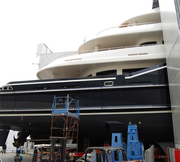 Aft detail of the 70 metre motor yacht NUMPTIA by Rossi Navi at her launch