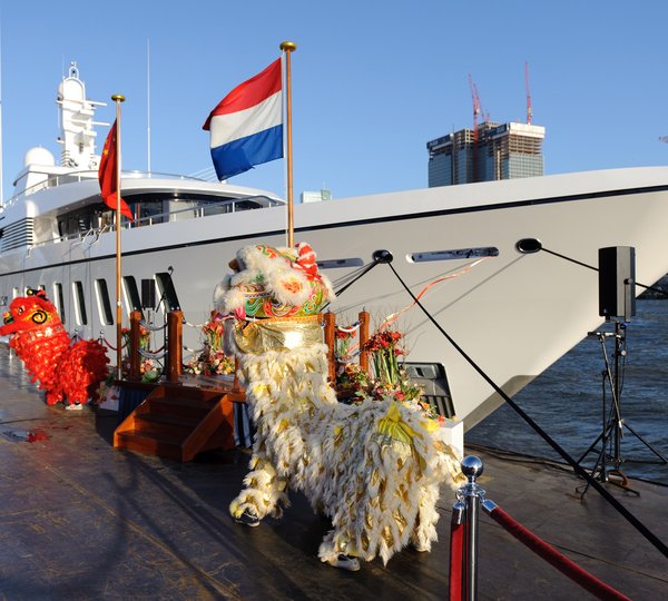 Blue Sky yacht during her launch at Feadship
