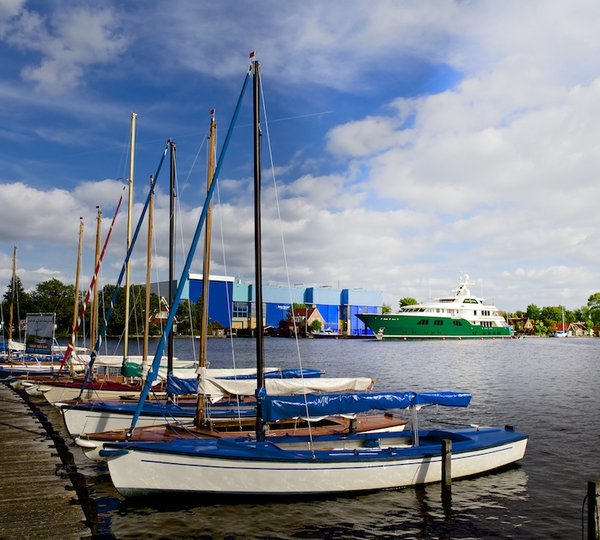 Feadship  mega yacht Sea Owl leaving the shed