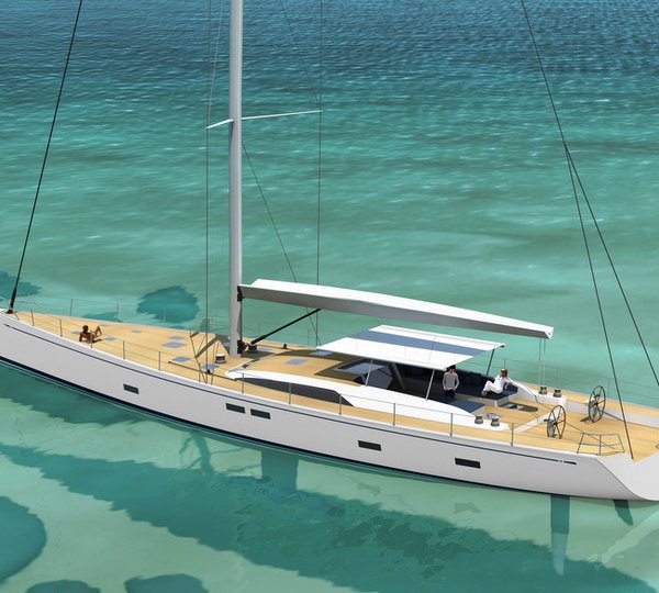 Luxury sailing yacht Swan 105 at anchor Credit Nautors Swan 2012