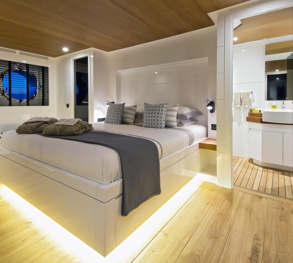 Motor Yacht Preference- master cabin. Photo credit Tansu Yachts