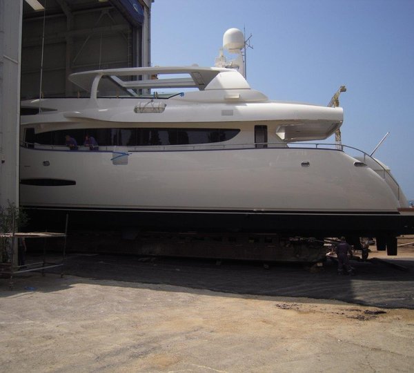 Newly refitted superyacht Phoenix leaving the shed