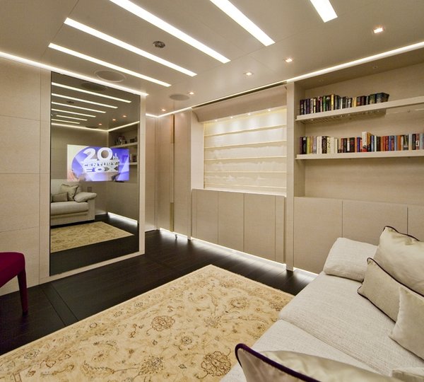 Private saloon with library and tv aboard BARAKA