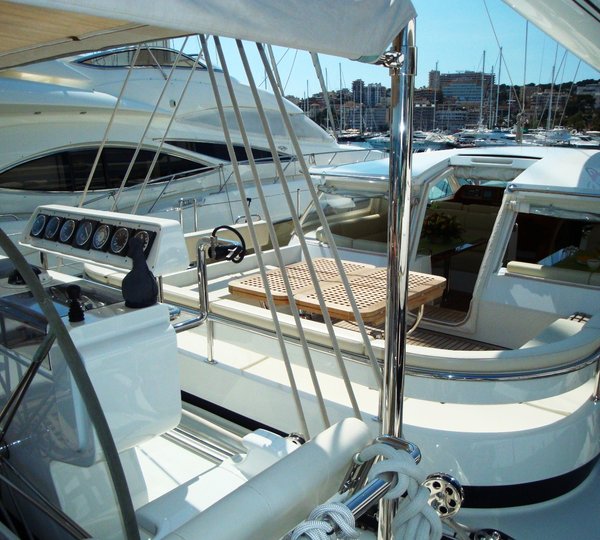 SY FLYING MAGIC -  View to Cockpit from Helm