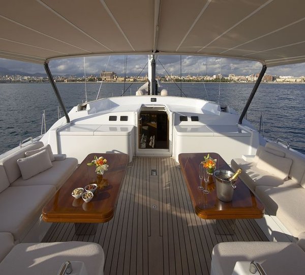 Sailing yacht Nephele -  Deck Seating and bimini during the day