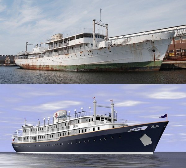 The old yacht Snellius and the new superyacht Snellius conversion