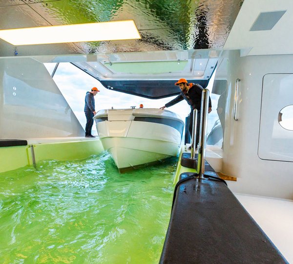 Wider tender inside GENESI Wider 150 superyacht