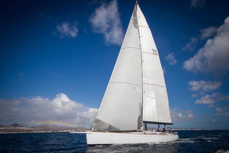 Rainbow at the start of their transatlantic crossing. Charter yacht Lupa of London, Jeremy Pilkington's Baltic 78, hoping for a pot of gold on the other side in Grenada © Puerto Calero James Mitchell