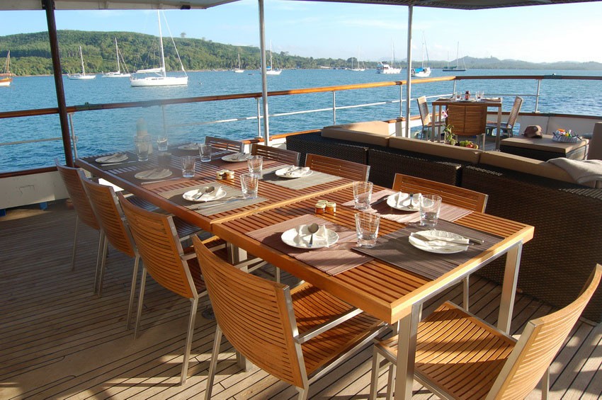 Eating/dining Upon Sun Deck On Board Yacht CALISTO